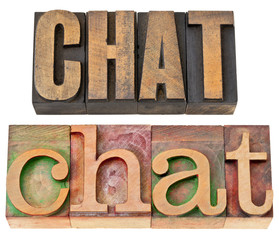 chat word in letterpress wood type