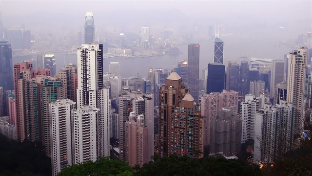 Hong Kong city from victoria peak. day to night.  time lapse