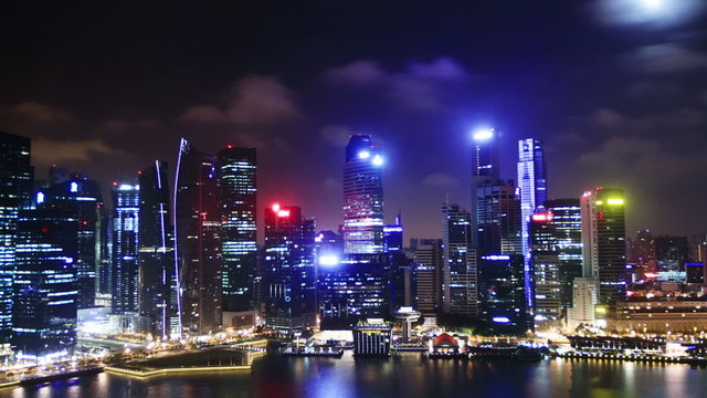 Cityscape at night. Time lapse. Singapore
