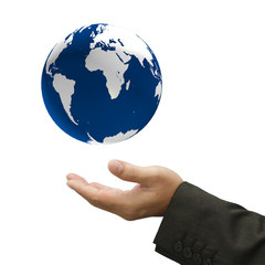 glowing earth globe in his hands