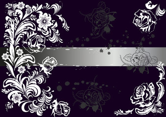 white and grey flower pattern on black