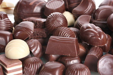 Many different chocolate candy closeup