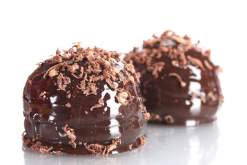 Сhocolate cookie poured chocolate with chocolate shavings