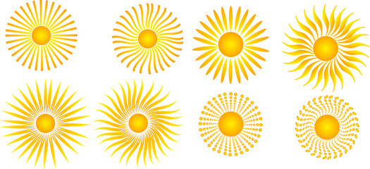 set of eight suns on white