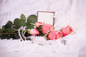 Beautiful pink roses with banner add