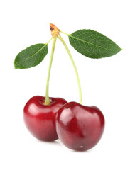 Ripe cherry with leaf