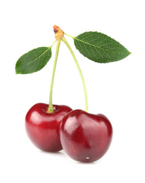Ripe cherry with leaf