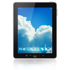 Tablet pc with blue sky on a screen