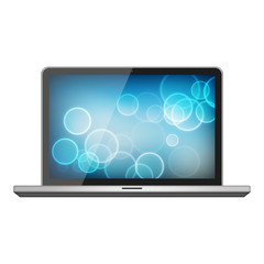 Laptop with blue bubbles on a screen