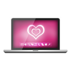 Notebook with hearts on a screen