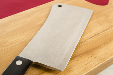 Wooden Chopping Board and Cleaver.
