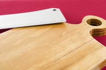 Wooden Chopping Board and Cleaver.