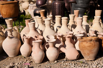 Fototapeta na wymiar variety of pottery in middle east markets