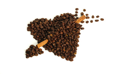 Coffee beans in heart shape