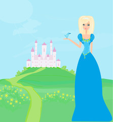 Belle jeune princesse devant son château