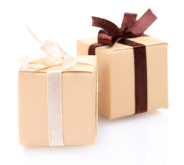 beautiful gifts with bows isolated on white