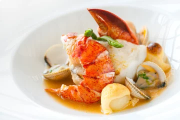 Printed roller blinds meal dishes Seafood dish with lobster.