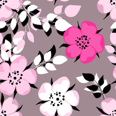 seamless flower background with pink wild roses
