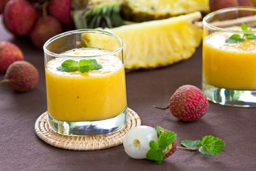 Lychee,Pineapple and Mango smoothie