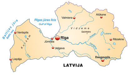 Map of Latvia with capitals