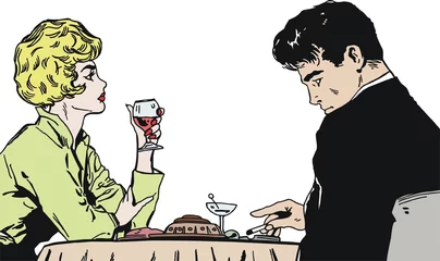 Crédence de cuisine en verre imprimé Des bandes dessinées Illustration avec un jeune couple