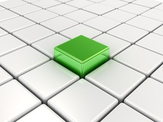 Green cube among white