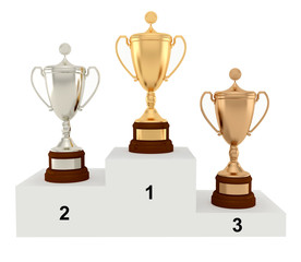 Award Cups on the podium