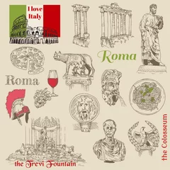 Fotobehang Doodle Set van Rome doodles - voor ontwerp en plakboek - hand getekend in v