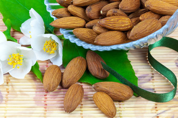 Almonds in crystal bowl