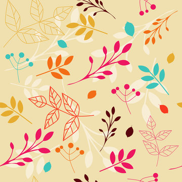 Seamless floral pattern with different leaves