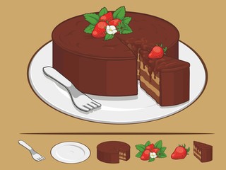 Chocolate Cake with Strawberry on Plate