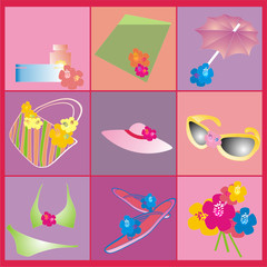 beach accessories, sunglasses, towel, umbrella