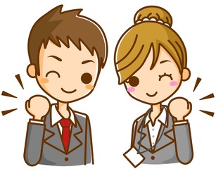 ビジネスマン　ビジネスウーマン　ガッツポーズ