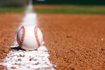 Fototapeta Baseball on the Infield Chalk Line obraz