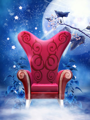 Czerwony fotel w chmurach na niebieskim tle © Obsidian Fantasy