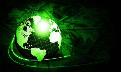shining green globe with dollars