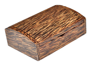 isolated on white vintage wooden playing cards box