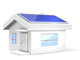 Miniature of an eco-house with solar cells.
