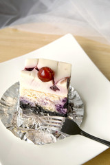 blueberry cheesecake on plate