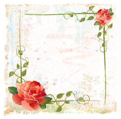 vintage background with red roses and ivy - 42017953
