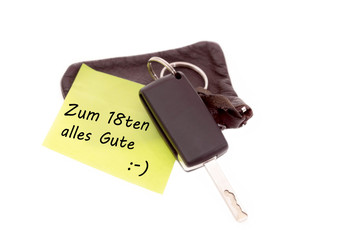 Autoschlüssel mit Notiz Zum 18ten alles gute