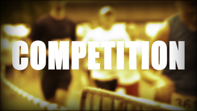 Competition Schriftzug mit L&auml;ufern im Hintergrund