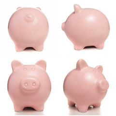 pink piggy bank over white background