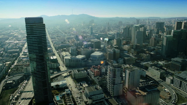 Aerial view of the skyscrapers and freeways, San Francisco,  USA