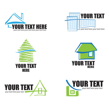 Set of 6 building real estate icons and design elements