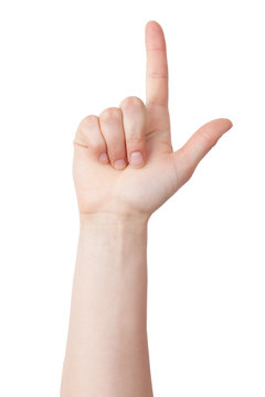 Human hand with a raised index finger