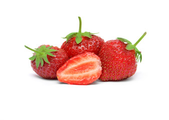 red strawberries on white background