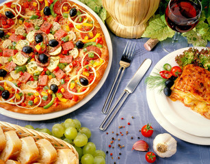 Luxury pizza and lasagne table setting