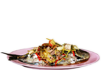 Fish topped with chili.