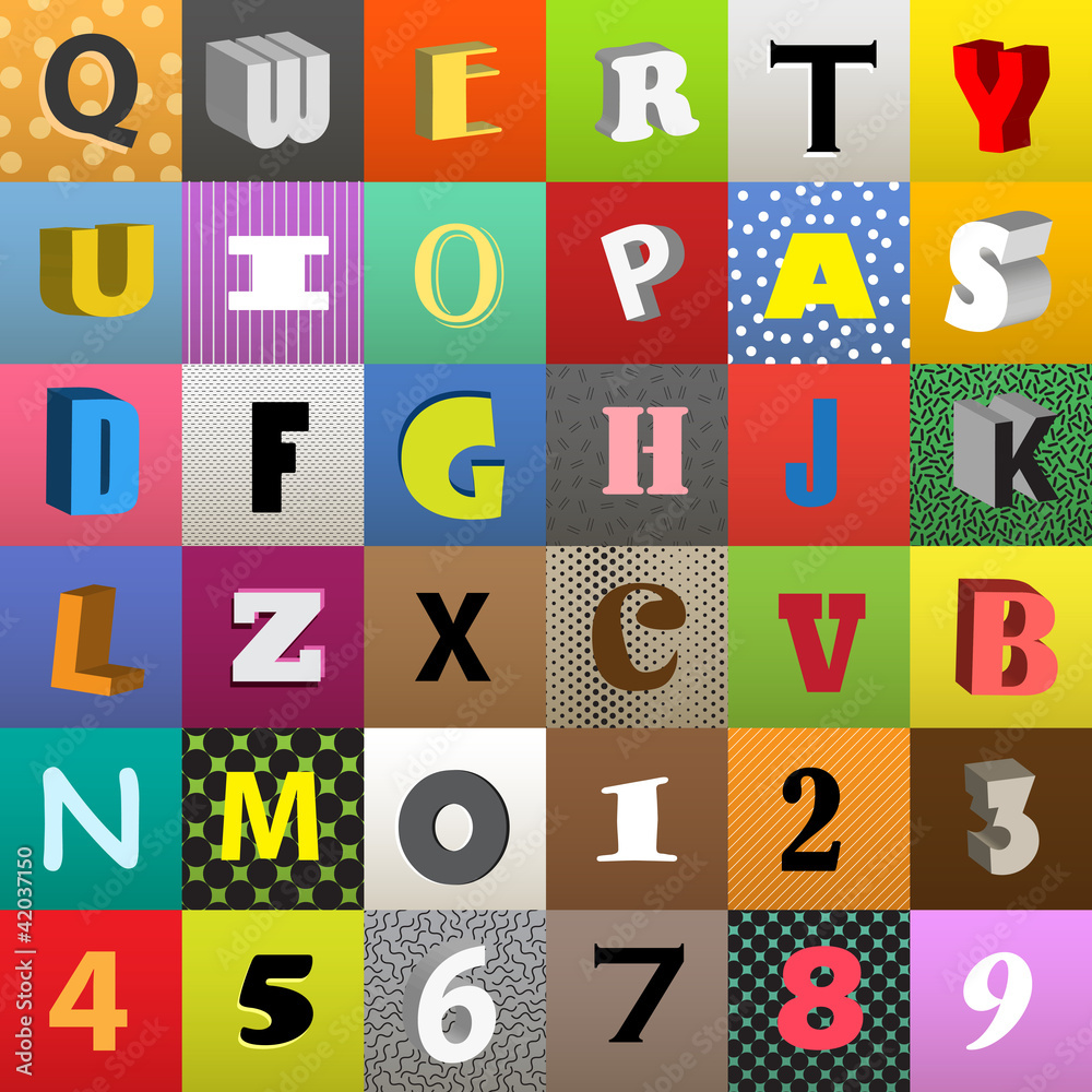 Poster Set of vector letters in color squares
